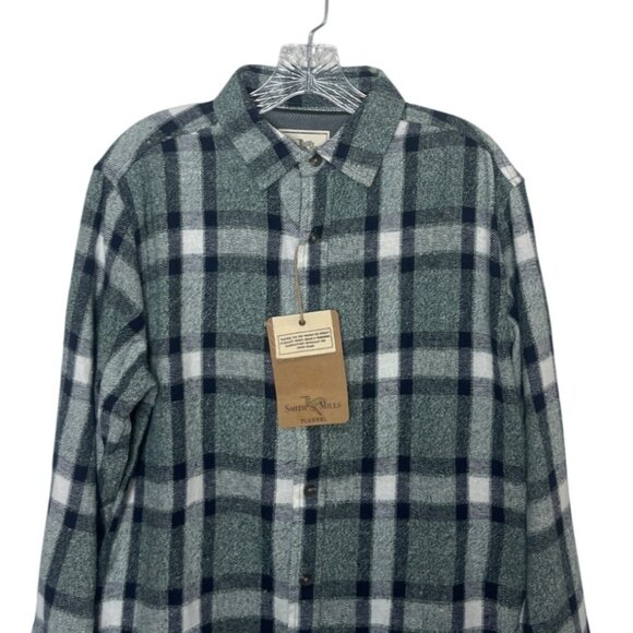 Smith Mills Flannel Shirt Mens Blue Green New Plaid Button Front Warm - Picture 3 of 9